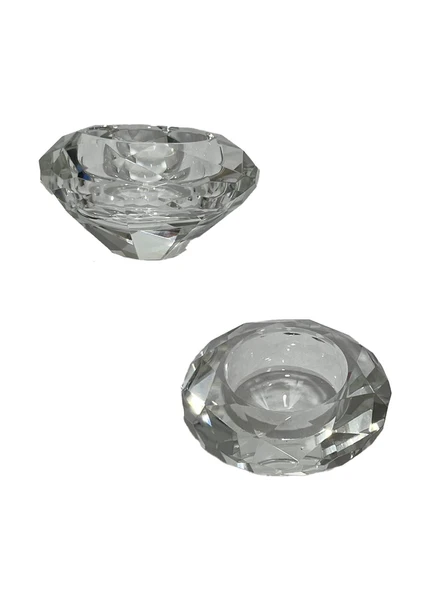 Faset Kesim Kristal Cam Tealight Mumluk 7x4 cm (1 Adet)