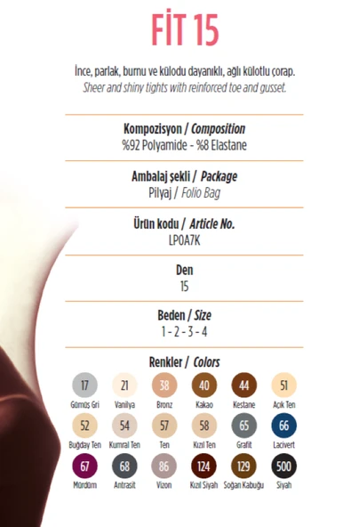 Penti. 3 ADET. Parlak. AÇIK TEN. Fit 15 den. KÜLOTLU ÇORAP. Renk 51. Burnu dayanıklı, Pamuk ağlı. - 4