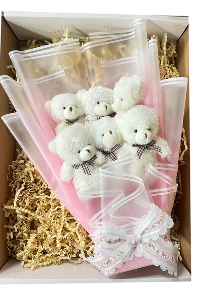 Sevgiliye Özel Peluş Ayıcık Buketi - 6 Adet Yumoş Peluş Ayılı Buket Özel Büyük Kutusunda - 3