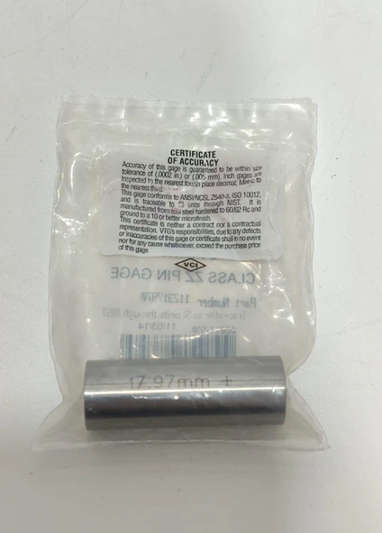 Vermont Gage Çelik Pin Kontrol Eşi 17,97mm - 3