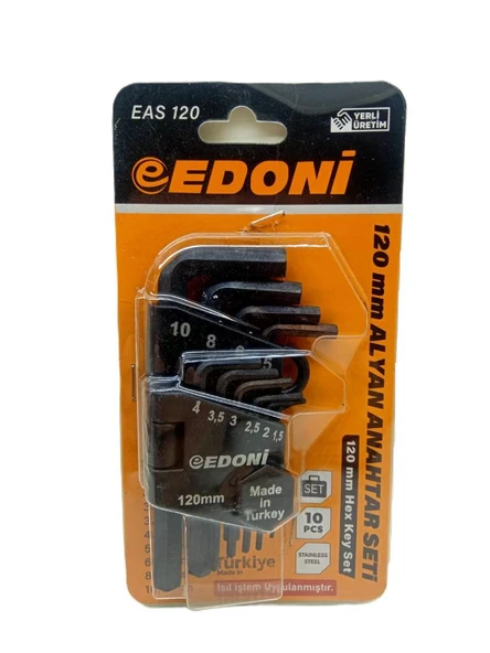 Edoni Alyan Anahtar Seti 10 Pcs Hex Key Set Siyah120mm Eas120