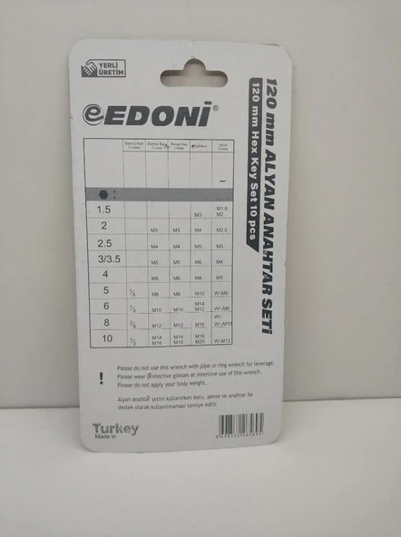 Edoni Alyan Anahtar Seti 10 Pcs Hex Key Set Crom 120mm Eas120 - 6