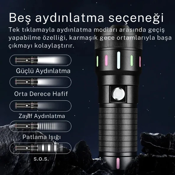Dayanıklı ve Şarj Edilebilir LED El Feneri – 1000 Lümen, Zumlanabilir ve 4 Saat Aydınlatma - 7