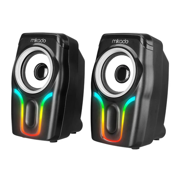 Mikado MD-S25  2.0 Multimedia 3W*2 Siyah 6 Renk Modu ile USB RGB Işıklı Speaker Hoparlör