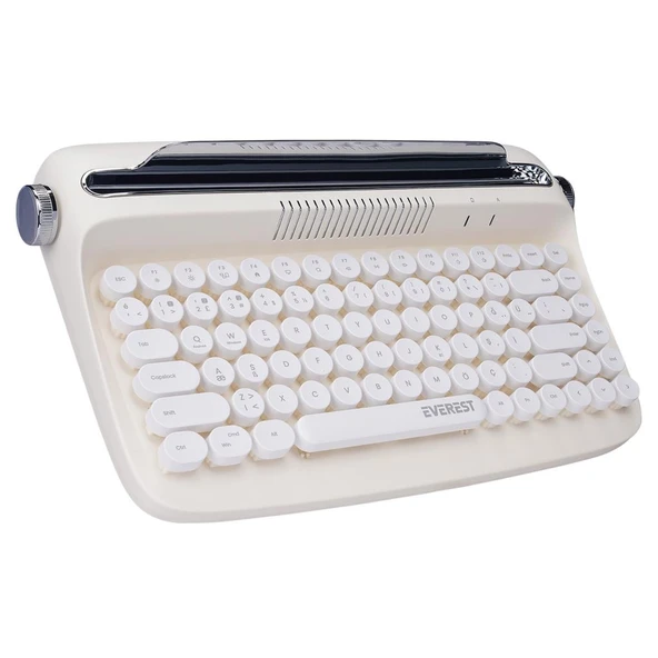 Everest KB-BT85 RETRO SERIES Fildişi Bluetooth Daktilo Q Mac/Win/Android/Ios Uyumlu Kablosuz klavye