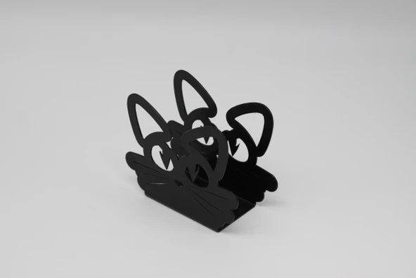 Metal Masa Üstü Sofra Dekoratif Siyah Peçetelik Kedi Figürlü Model