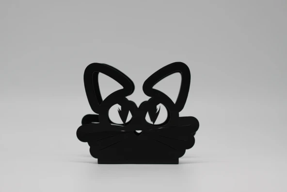 Metal Masa Üstü Sofra Dekoratif Siyah Peçetelik Kedi Figürlü Model - 3