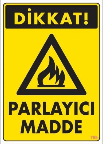 Dikkat Parlayıcı Madde Uyarı Levhası 25x35 KOD:799 - 2