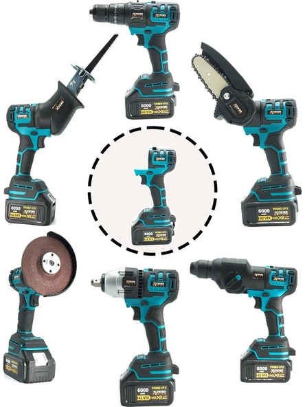 Rowermax Alman MS-512VFX 6 Kafalı Süper Set Darbeli Matkap Budama Testeresi Tilki Kuyruğu Taşlama Somun Sökme Kırıcı - 3
