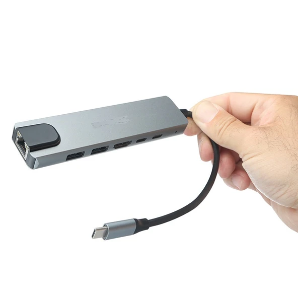 Afila, DARK DK-AC-U31X47 USB3.2 TYPE-C TO USB3.0/USB2.0/TYPE-C/PD/LAN/HDMI Çevirici HUB - Resim 2