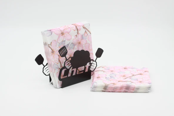 Metal Masa Üstü Sofra Dekoratif Siyah Peçetelik Chef Yazılı Model - 2