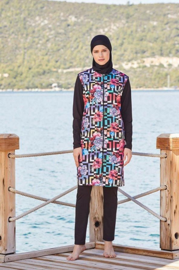 Tesmay 0413  Siyah 2 Li  Tasarım Tesettür Mayo