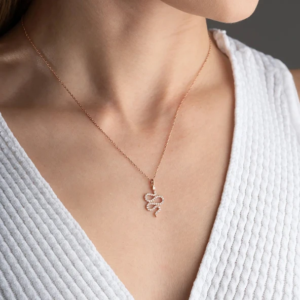 925 Ayar Gümüş Taşlı Yılan Kolye - Resim 4