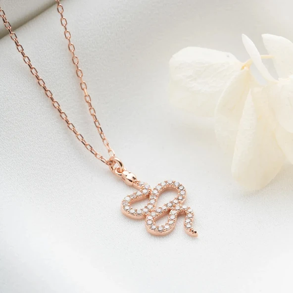 925 Ayar Gümüş Taşlı Yılan Kolye - Resim 8