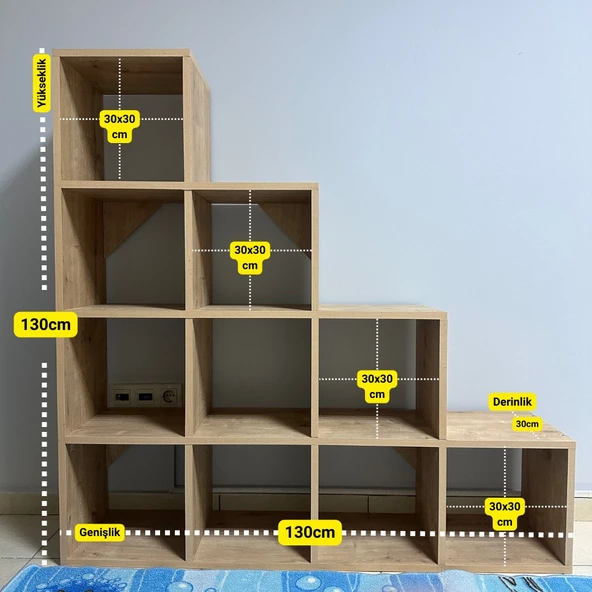 Mukotoys Basamak Raf Kitaplık Mdf 130x130