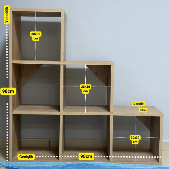 Mukotoys Basamak Raf Kitaplık Mdf 98x98