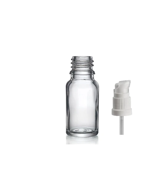 10ml şeffaf cam serum pompalı şişe, 24 adet, pompalı şişe, medikal şişe, cam şişe,