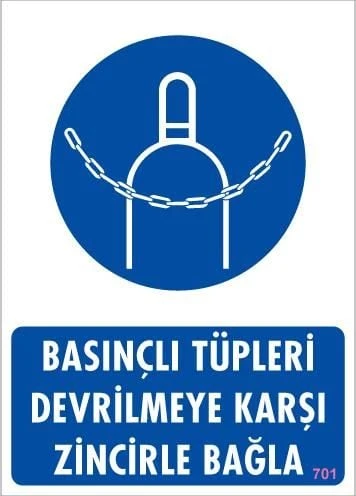 Basınçlı Tüpleri Devrilmeye Karşı Zincirle Uyarı Levhası 25x35 KOD: 701 - 5