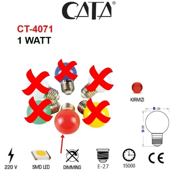 CATA 1w KIRMIZI Ledli Gece Lambası E-27 Duylu - 2