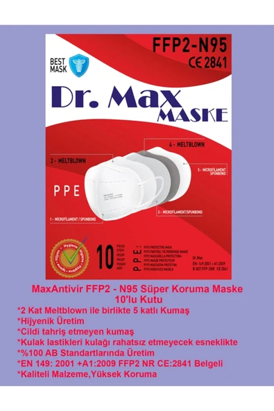 Ffp2 N95 Meltblown Maske Beş Katlı Koruma 10'lu x 4 Kutu - 7