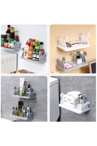 TİNEKE  Kuğu Tasarımlı Kendinden Yapışkanlı Pratik Raf  1 Adet - 3