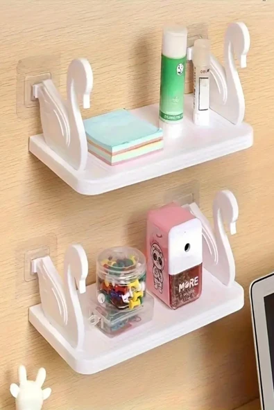 TİNEKE  Kuğu Tasarımlı Kendinden Yapışkanlı Pratik Raf  1 Adet - 2