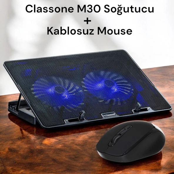 Classone M30 Mavi Led 15.6' Oyuncu Notebook Soğutucu + Kablosuz Mouse