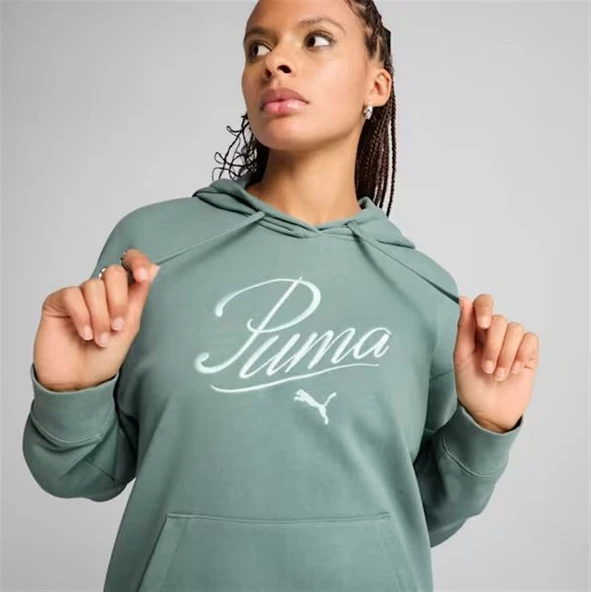 Puma SCRIPT Comfort Hoodie Kadın Yeşil Spor Sweatshirt - 684983 30 - 2