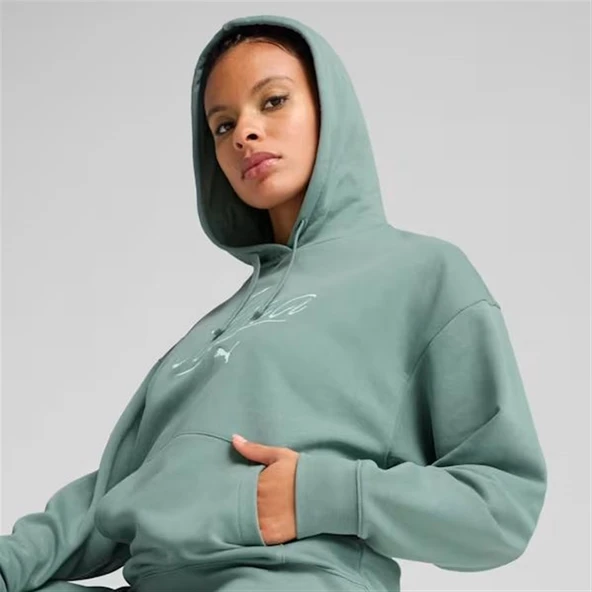Puma SCRIPT Comfort Hoodie Kadın Yeşil Spor Sweatshirt - 684983 30 - 5