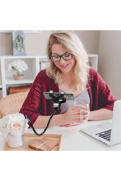 TİNEKE Akrobat Telefon Tutucu Siyah Oynar Başlıklı Portatif Çok Amaçlı Telefon Tutacağı - 2