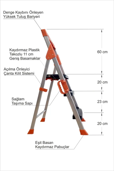 Ev Okul İşyeri Mutfak Kütüphane Raf İçin Dekoratif Kaydırmaz 3 Basamak Sağlam Dengeli Kısa Merdiven - 4