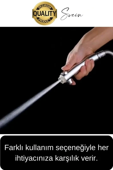 Premium 3 Fonksiyonlu Stoplu Krom Görünüm Duş Başlığı El Duşu Yüksek Basınç Kolay Kullanım Patlamaz - 5