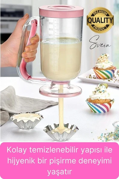 Pankek Hamur Porsiyonlayıcı Ölçülü Akıtma Dağıtıcı Krep Yapma Puding Muffin 900 ml Ölçekli Aparatı - 2