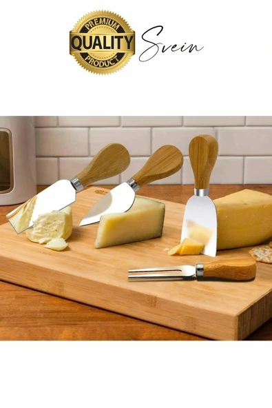 Bambu Saplı 4'lü Mini Şarküteri Bıçakları Servis Sunumluk Peynir ve Ekmek Kesimi İçin Spatula Seti - 6