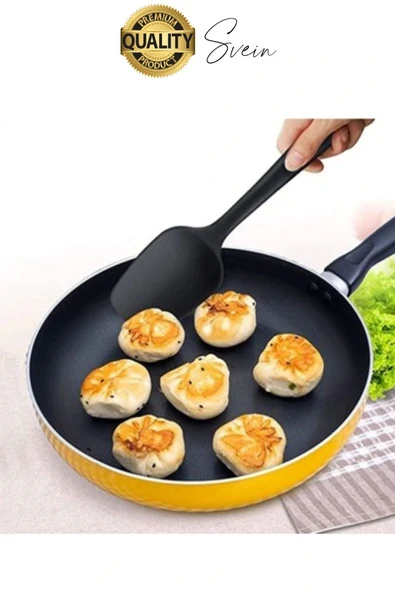 6 Parça Silikon Spatula Fırça Kaşık Bıçak Yemek Hazırlık Pasta Mutfak Seti Yanmaz Yapışmaz Siyah - 6