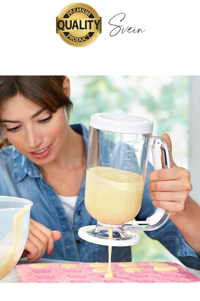 Pankek Hamur Porsiyonlayıcı Ölçülü Akıtma Dağıtıcı Krep Yapma Puding Muffin 900 ml Ölçekli Aparatı - 6