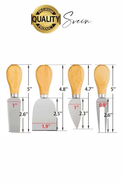 Bambu Saplı 4'lü Mini Şarküteri Bıçakları Servis Sunumluk Peynir ve Ekmek Kesimi İçin Spatula Seti - 4