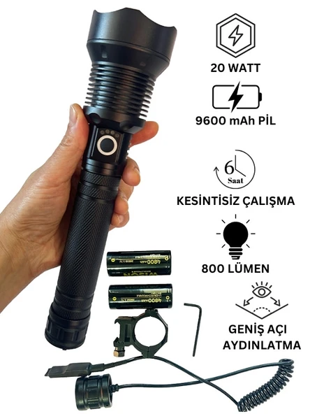 WS-5412 Tüfek Feneri, Geniş Açı Avcı El Feneri, Uzun Menzilli Av Feneri 20 Watt - 2