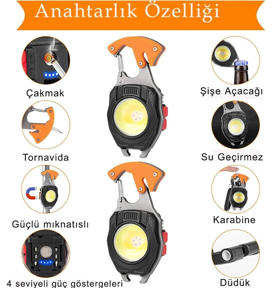 FX-260 Çok Fonksiyonlu Anahtarlık Kamp Lambası, Çakmaklı LED Fener, Mıknatıslı Mini Fener - 2