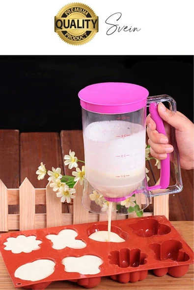 Pankek Hamur Porsiyonlayıcı Ölçülü Akıtma Dağıtıcı Krep Yapma Puding Muffin 900 ml Ölçekli Aparatı - 7