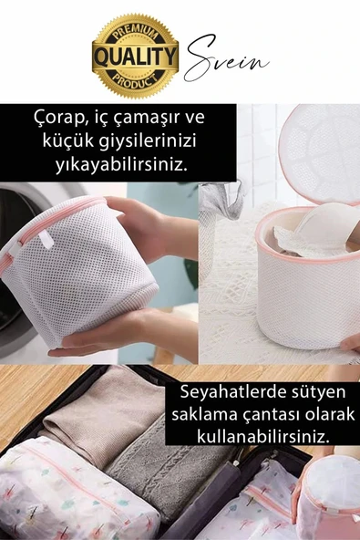 Premium 2 Adet İç Çamaşır Sütyen Yıkama Filesi Fermuarlı Yırtılmaz Çorap Temizlik Torbası Dayanıklı - 6