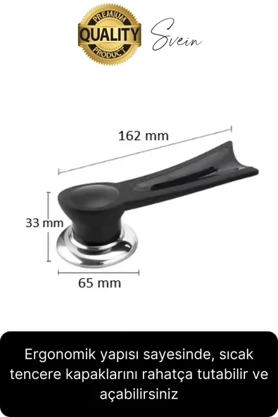 Premium Isıya Dayanıklı Dikey Tasarım Tencere Kapağı Kolu Kaldırma Aparatı Topuzu Siyah Pratik Rahat - 3