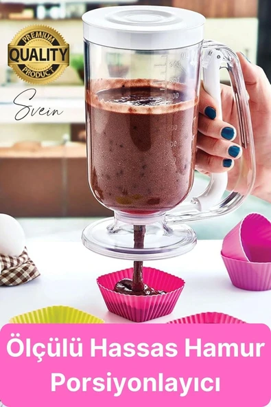 Pankek Hamur Porsiyonlayıcı Ölçülü Akıtma Dağıtıcı Krep Yapma Puding Muffin 900 ml Ölçekli Aparatı - 1