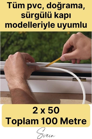 Kalın Kauçuk 2x50=100 Mt Ekstra Uzun Beyaz Kapı Pencere Fitili Soğuk Koruyucu Geçirmez İzolasyon - Resim 2