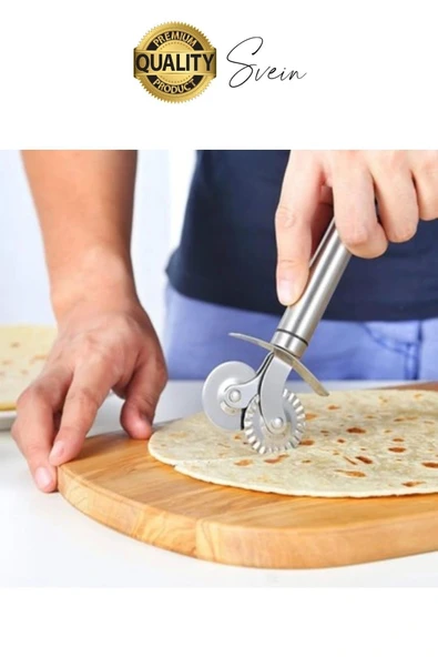 Paslanmaz Yüksek Kaliteli Uzun Ömürlü Çift Taraflı Hamur Pizza Börek Kesme Bıçağı Duvara Asılabilir - 2