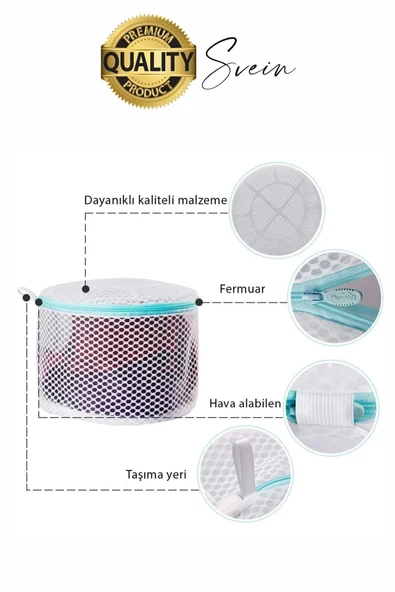 Premium 2 Adet İç Çamaşır Sütyen Yıkama Filesi Fermuarlı Yırtılmaz Çorap Temizlik Torbası Dayanıklı - 4