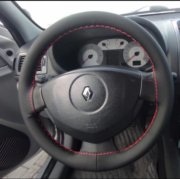 DİKİŞLİ DİREKSİYON KILIFI İTHAL SİYAH DERİ KIRMIZI DİKİŞLİ RENAULT CLİO 2007 SONRASI - Resim 2