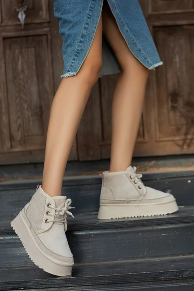 Moorli Bej Süet Bağcıklı Bot - Resim 3