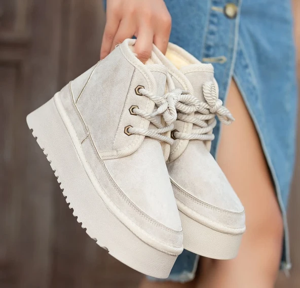 Moorli Bej Süet Bağcıklı Bot - Resim 4