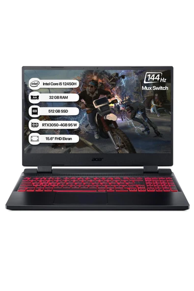 Acer Nitro 5 NH.QFJEY.00A-32/512 i5 12450H 32GB 512GB SSD RTX3050-4GB DOS 144Hz 15.6" Taşınabilir Bilgisayar - 2